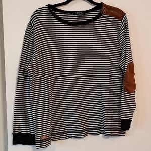 Lauren Ralph Lauren Black and White Striped Long Sleeve with Suede Accents